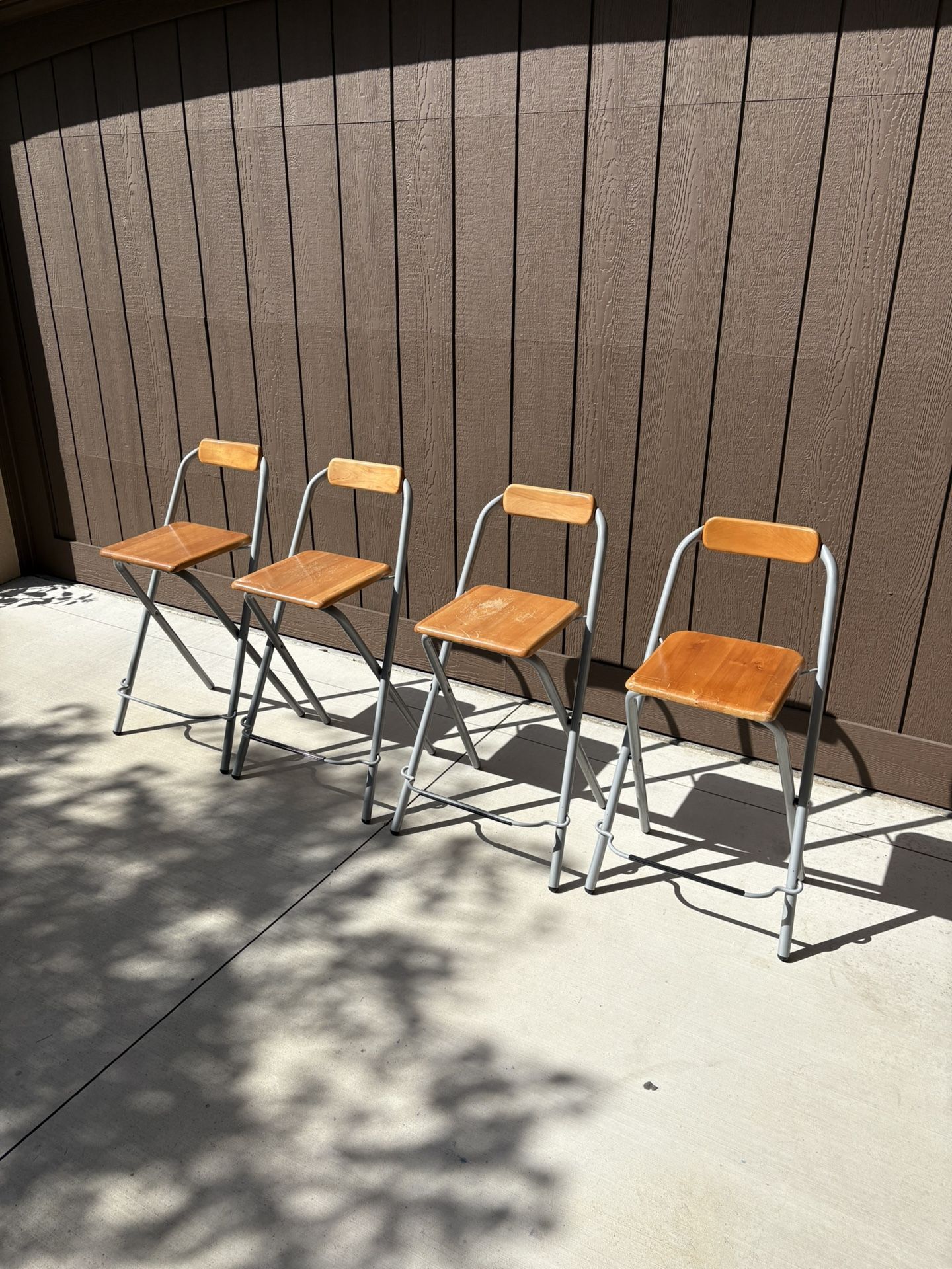 Vintage 1990s IKEA DENNIS Folding Counter Stools – Solid Wood & Steel
