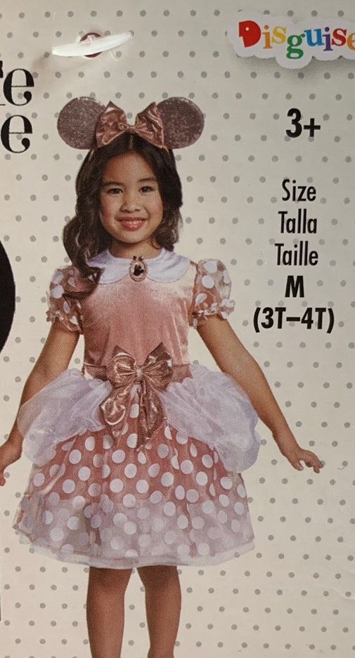 Disney Minnie Mouse Costume Size 3T-4T Rose Gold With Matching Ears Headband