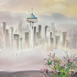 Space Needle Seattle Water Color Painting