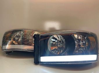 2006-2009 DODGE RAM BLACK LED BAR HALOGEN HEADLIGHT PAIR
