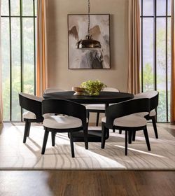 7-piece Round Dining Table Set Burnished Black Mesa Comedor Sillas