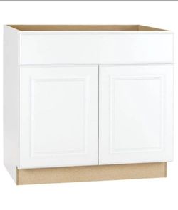 Hampton Bay Hampton 36 in. W x 24 in. D x 34.5 in. H Assembled Sink Base Kitchen Cabinet in Satin White