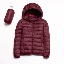 Winter Jacket Collar Packable Women's Stand Hoodie Puffer Coat Down Ultralight