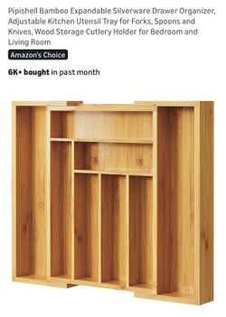 Pipishell Bamboo Expandable Silverware Drawer Organizer, Adjustable