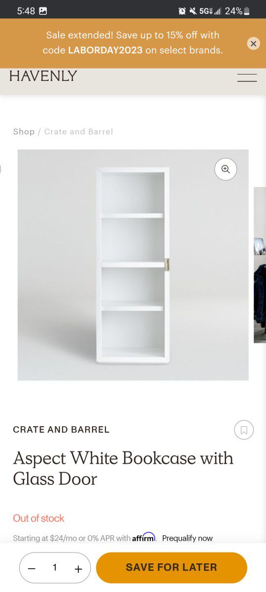 SET OF 2 Aspect White Bookcase with
Glass Door
