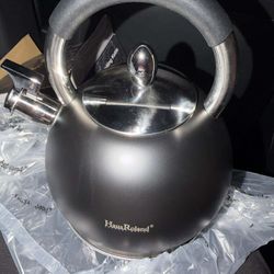Haus Roland Whistle Tea Kettle Stainless Steel Teakettle Teapot with Ergonomic Silicone Handle Tea Pots for Stove Top 3.2 Quart / 3 Liter Black 
