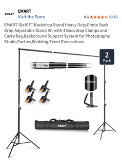 EMART 10x10FT Backdrop Stand Heavy Duty,Photo Back Drop Adjustable Stand Kit with 4 Backdrop Clamps and Carry Bag,Background Support System for Photog
