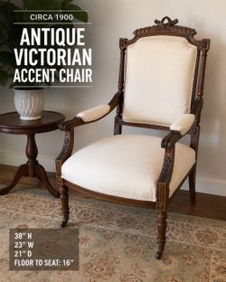 Circa 1900 Antique Victorian / Louis XVI Revival Carved Wood Accent Arm Chair