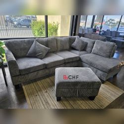 3 Pc Corduroy Sectional Sofa With Ottoman