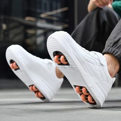 [6-Wheel Roller Skates] Youth Fashion 6-Wheel Roller Skates - Breathable, Vintage Style, Black/White and White Design, Unisex ' Casual Sports Shoes, S