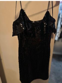ZARA Black Sequin Mini Dress Women’s Size M Party Cocktail Evening Dress