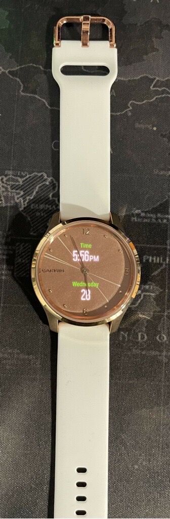Garmin - vívomove Trend Hybrid Smartwatch 40 mm Fiber-Reinforced Polymer - Peach Gold Stainless Steel with Ivory Band - (2023)