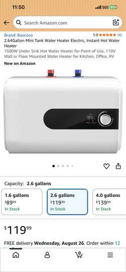 2.64Gallon Mini Tank Water Heater Electric, Instant Hot Water Heater 1500W Under Sink Hot Water Heater for Point of Use, 110V Wall or Floor Mounted Wa