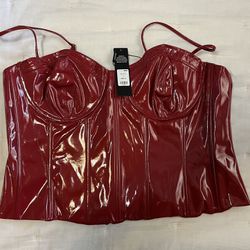 Red  Faux Leather Corset Top