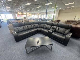 Black leather sectional