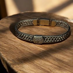 925 Sterling Silver Bali Handmade Byzantine Bracelet 9.1" 47g Heavy