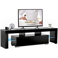 Modern LED TV Stand,12 Colors LED w/ Remote Control Lights, Storage 2 Drawers, 65In for Living Room
