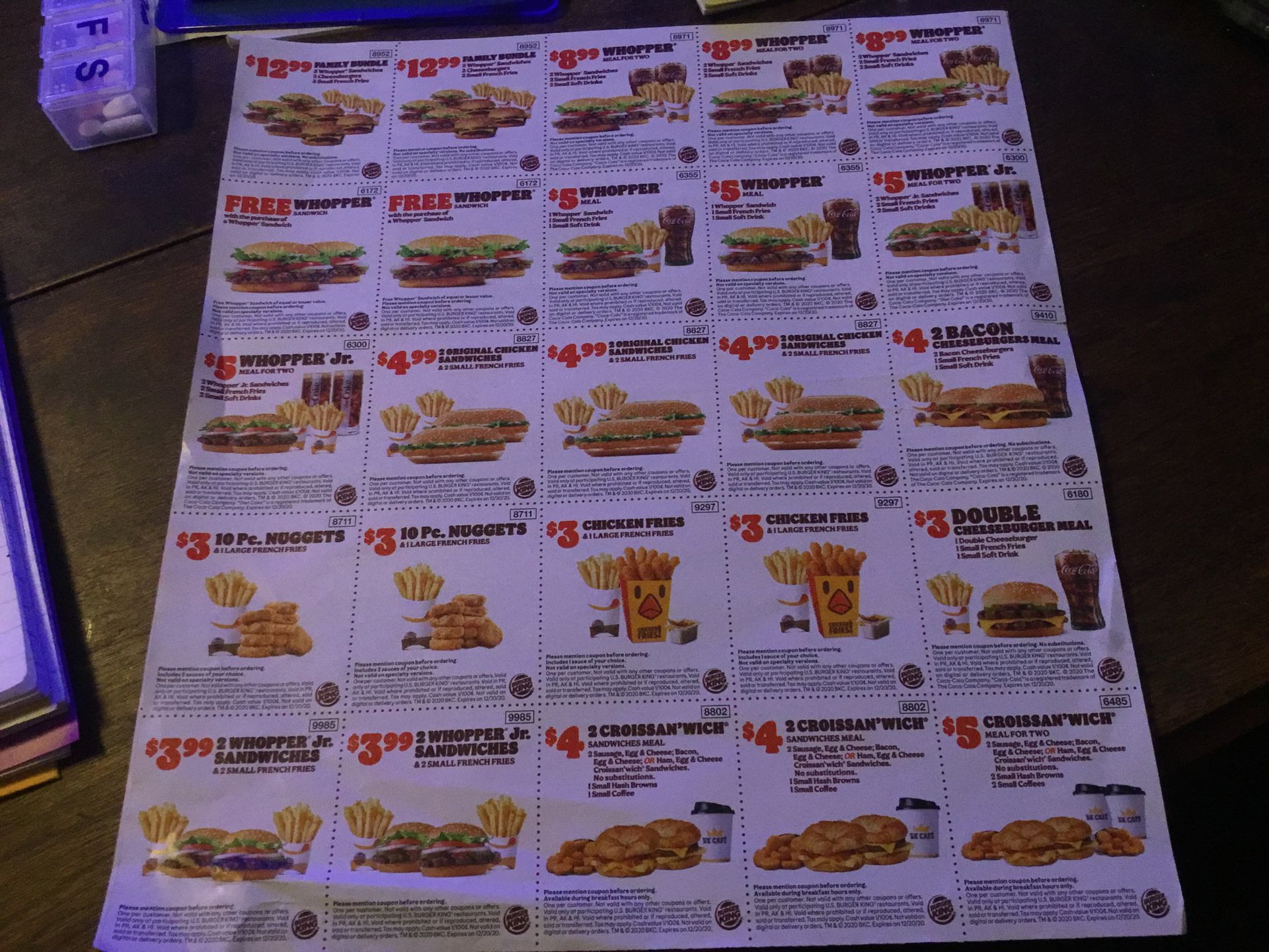 Sheet of BURGER KING COUPONS. 25 available.