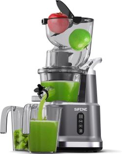 New Gray SiFENE Cold Press Juicer Machines, Big Mouth 83mm Opening Whole Slow Masticating Juicer, Easy-Clean Juice