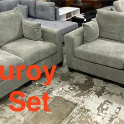 New Grey Corduroy Sofa and Loveseat Set (Finance and Delivery)