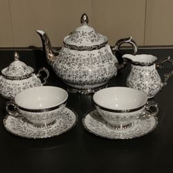 Vintage Bareuther Waldsassen Tea Set Floral with Silver Trim Floral