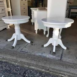 Refurbished Round White End Tables or Side Tables