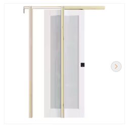 ARK DESIGN 26 in. x 80 in. 1-Lite Frosted Glass Primed Door Wood Pocket Door Frame and Hardware (Soft Close and Black Lock Incl)