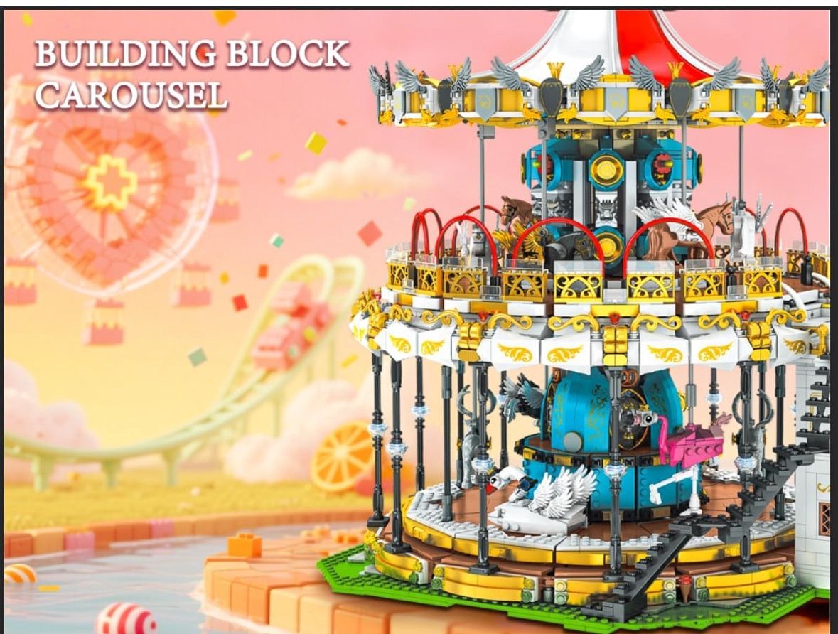 Sosuy Carousel Building Set, Electric Motorized Merry-Go-Round Model, Amusement Park Toy for Boy Girl Teen, Birthday Gifts for Adult Kid Ages 6 7 8 9+