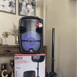 QFX 15" RECHARGEABLE BLUETOOTH SPEAKER WITH MICROPHONE + STAND LED Party Lights🔊🔊🎶🎶🎤 