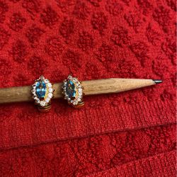 Oval Light Blue And Diamond Earrings 