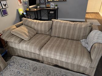Two Beige Striped Sofas / Couches