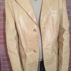 Men's Beige Vintage Leather Blazer  - Size L