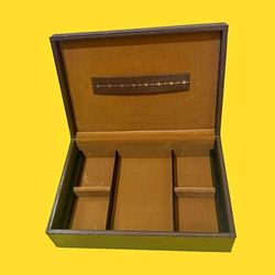 Vintage Swedish Men’s Jewelry Box Brown Leather Velvet Interior MCM Midcentury
