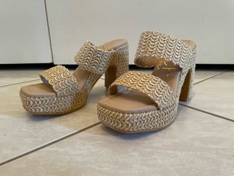 Beach by Matisse Gem Natural Raffia Platform Sandals Cream Tan Block Heel⁠