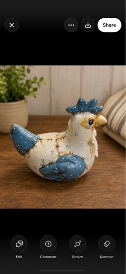 Vintage Blue & White Ceramic Hen Figurine