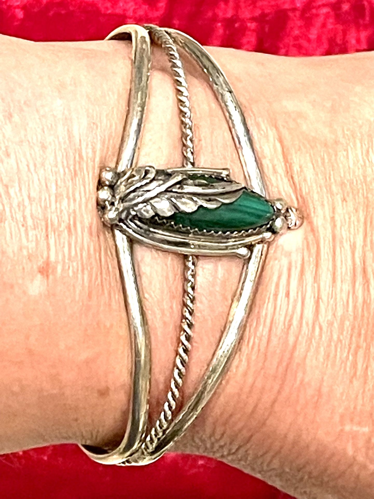 Vintage Nila Cook Johnson Navajo Malachite Sterling Bracelet