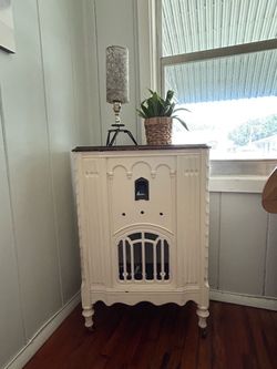 Antique Radio Cabinet Painted White