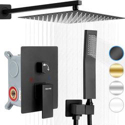 Shower System, Shower Faucet Set Complete 12 inch Shower Heads with Handheld Spray Combo, High Pressure Wall Mounted Rainfall Shower Head with Valve