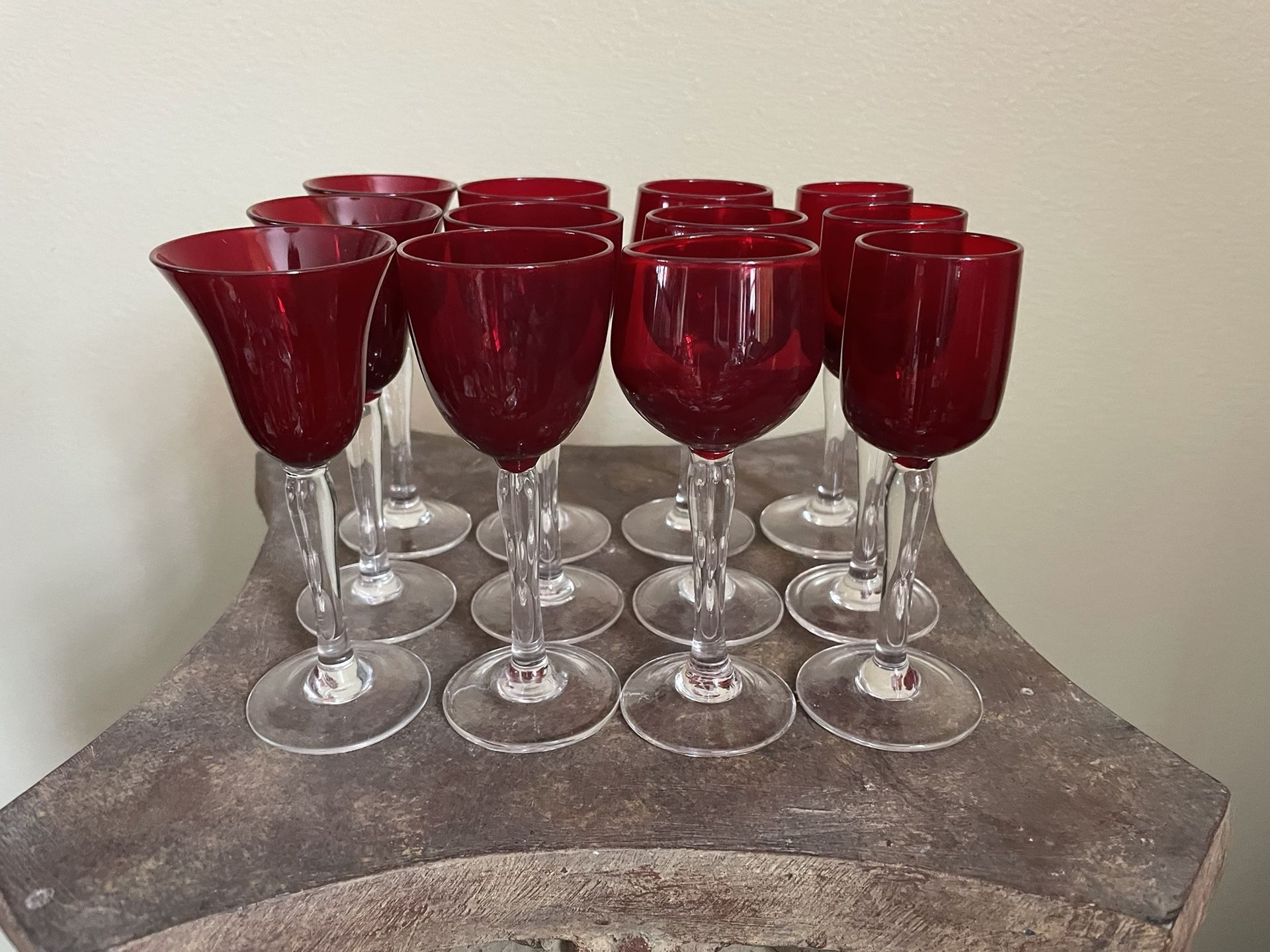12 Red Cordial Glasses