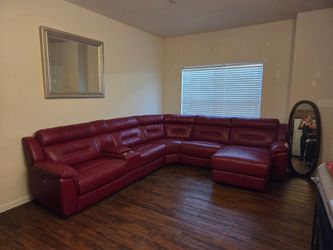 BEL Furniture - Red Leather U-Shaped Sectional