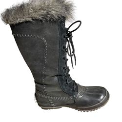 Sorel Winter Snow Boots Women’s 7 Black Waterproof Fur Trim