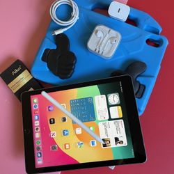 Apple IPad 6th Generation (9.7” Retina / Touch ID) 32GB with kids protective case, Pen & Accessories 
