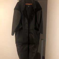 Long Black Leather Coat Size Small Womens 