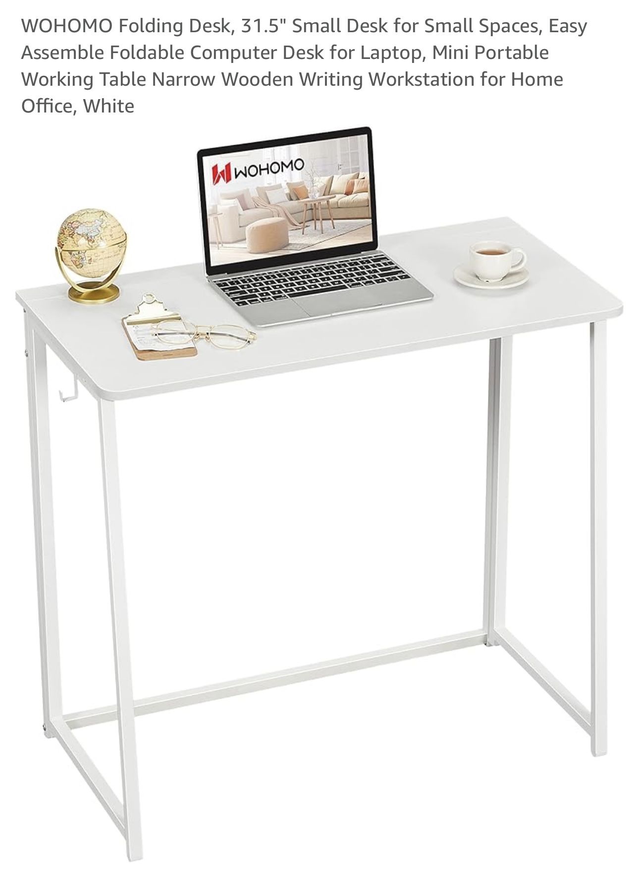 WOHOMO Folding Desk, 31.5" Small Desk for Small Spaces, Easy Assemble Foldable Computer Desk for Laptop, Mini Portable Working Table Narrow Wooden Wri