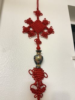 Chinese Knot Wall Hanging with Cloisonné Vase 48” long