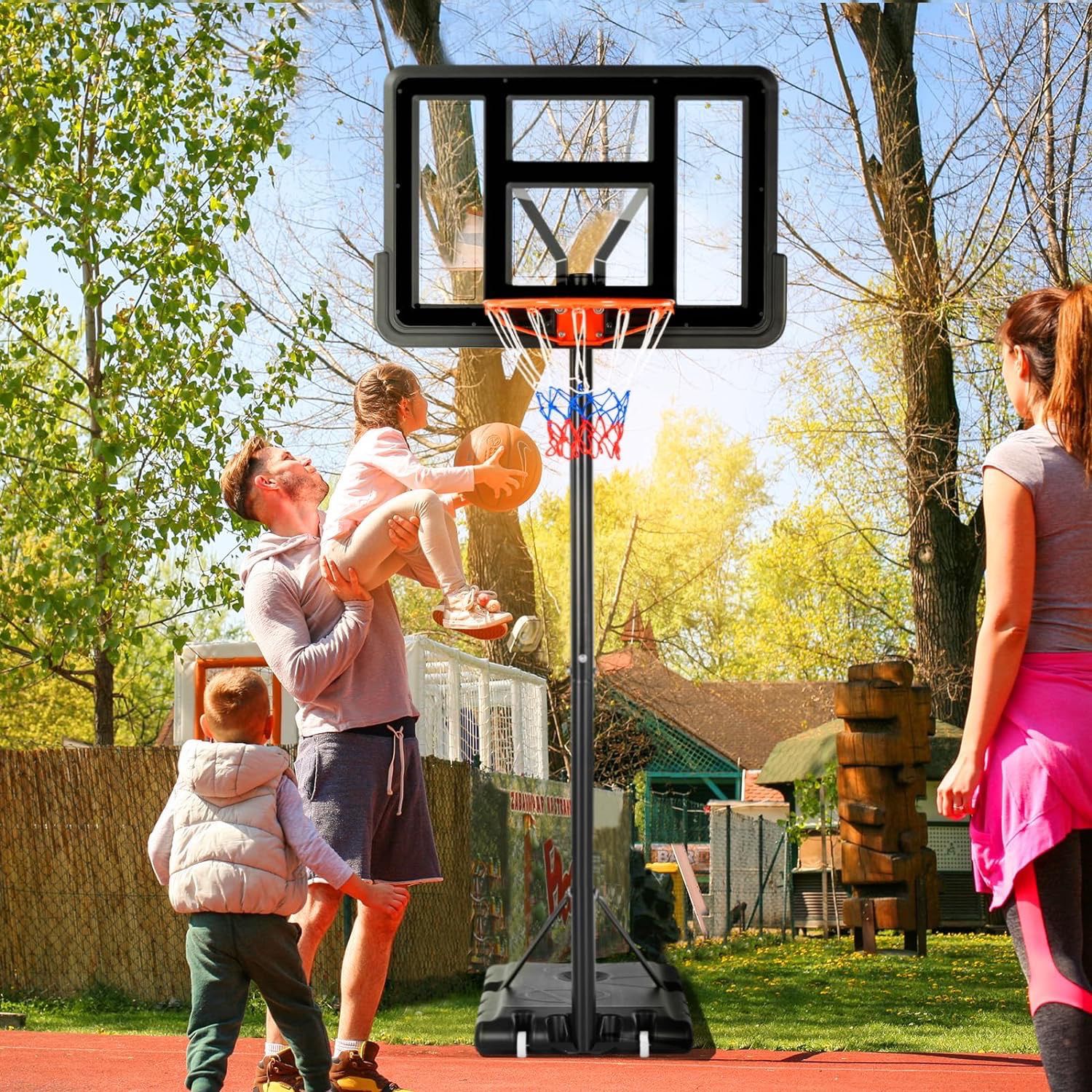 4.2-10ft Adjustable Height Portable Basketball Hoop Outdoor for Kids/Youth/Adult, 44 Inch Shatterproof Backboard w/Shock Absorbent Rim, Fillable Base,
