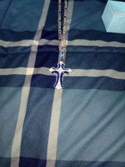 Diamond Chain Silver and blue cross 