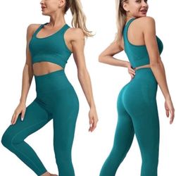 2 Piece Padded Sports Bra with High Waist Yoga Leggings Exercise Set M