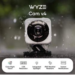 BRAND NEW IN BOX WYZE Cam v4, 2.5K HD WiFi Smart Home Security Camera, Indoor/Outdoor, Pet/Baby Monitor, Motion Activated Spotlight/Siren, Color Night