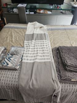 Tommy Hilfiger Shower Curtain, Hooks, 3-Bathroom Rugs, & 1- Towel Set $12.50 - Firm